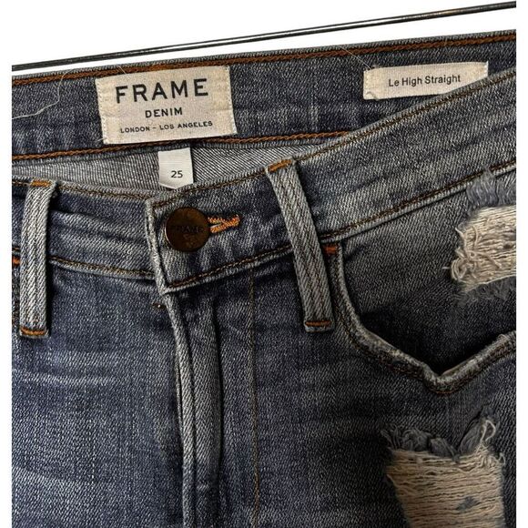 Paige Le High Straight Leg Jeans Size 25 Distressed Light Wash Destroyed - Picture 5 of 10